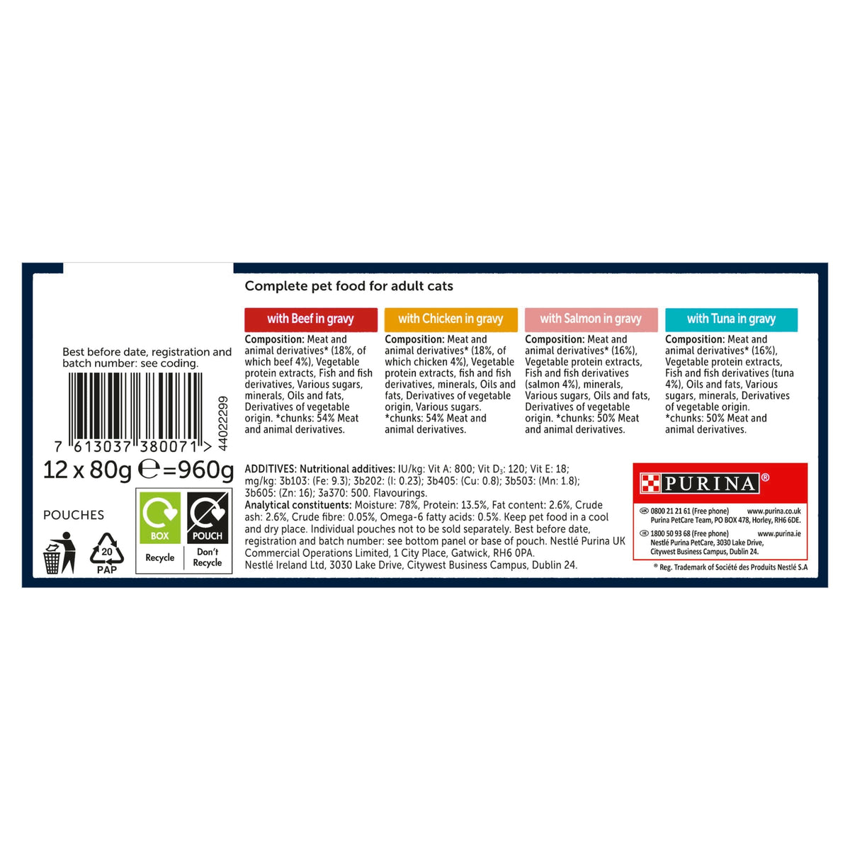 FELIX Tasty Shreds Adult Wet Cat Food Mixed Selection in Gravy Chicken, Beef, Tuna, Salmon 40 x 80g Pouches