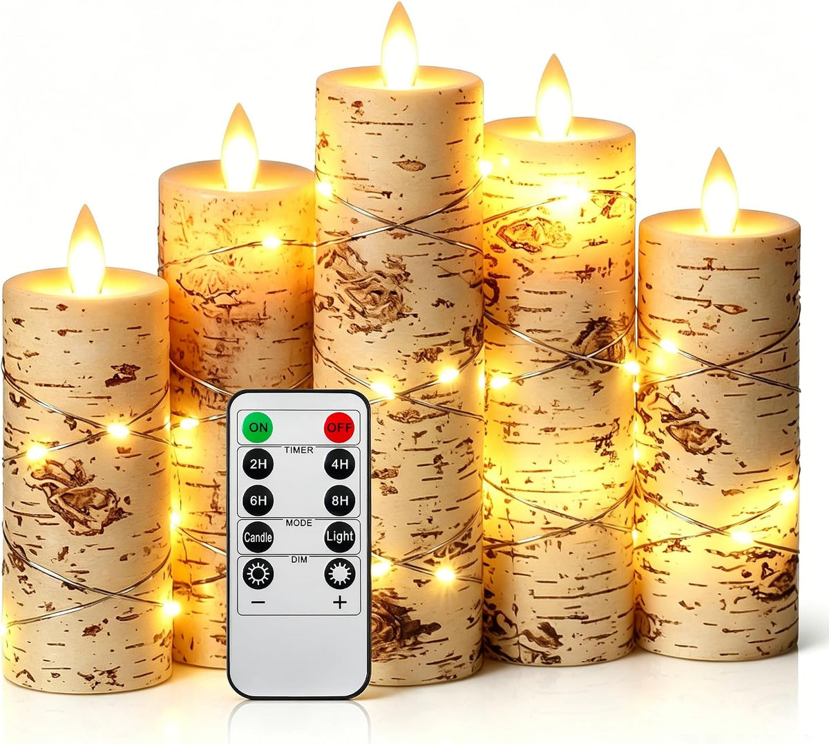 Da by 3 Pack Ivory Flameless LED Candles with Fairy Lights, Realistic Moving Flame Paraffin Wax Candles, Remote Control, Soft Warm Light, 8cm D x 12.5/14.5/16.5cm H, Indoor Wedding Home Decor