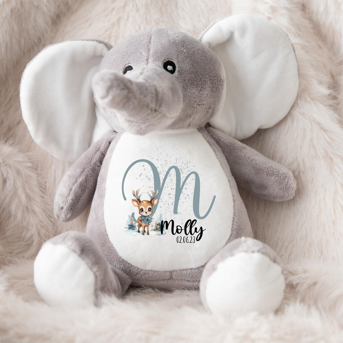 Crafted Memories - Personalised Teddy | Velveteen Bunny Soft Toy | Customisable Name for Newborns | Keepsake for Boys & Girls | Baby Shower Item | Pink Initial | Grey or White, 20-23cm