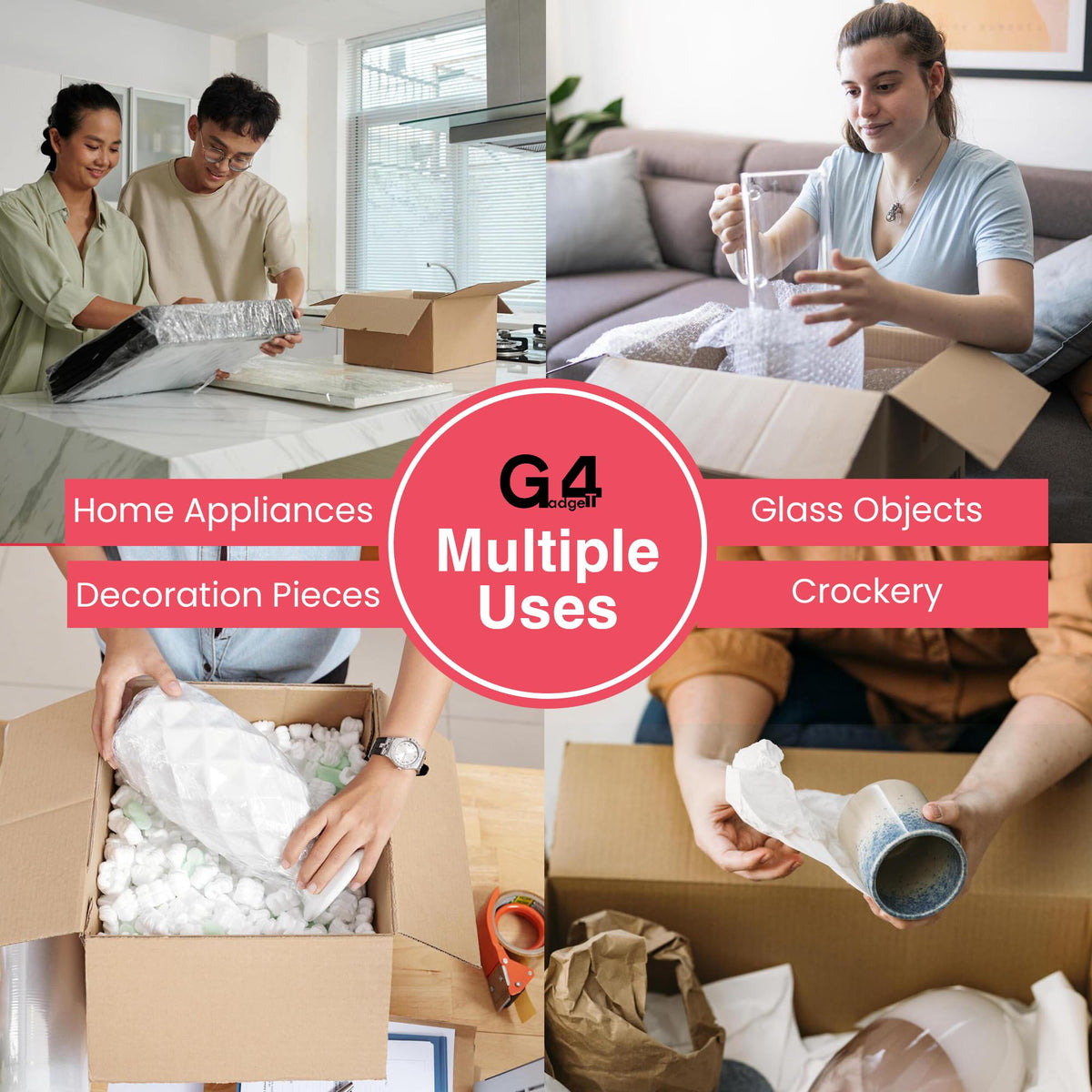 G4GADGET Pack of 3 Clear Packing Tape - Heavy Duty Transparent Tape 48mm x 66m - Ideal for Moving, Packing Boxes, and Secure Packaging