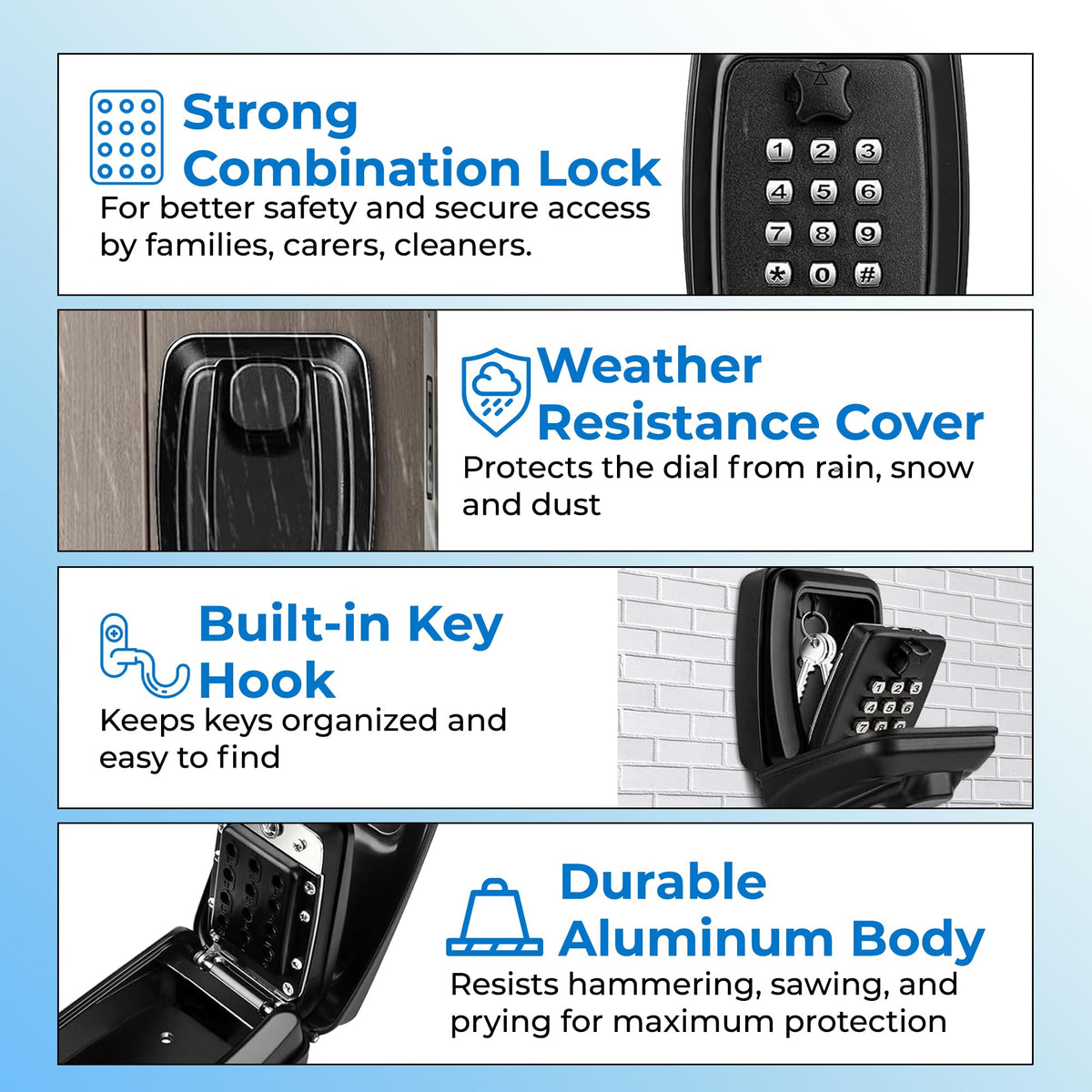 Double Dragon 4-Digit Wall-Mounted Key Lock Box with Zinc Alloy Dial (Black)