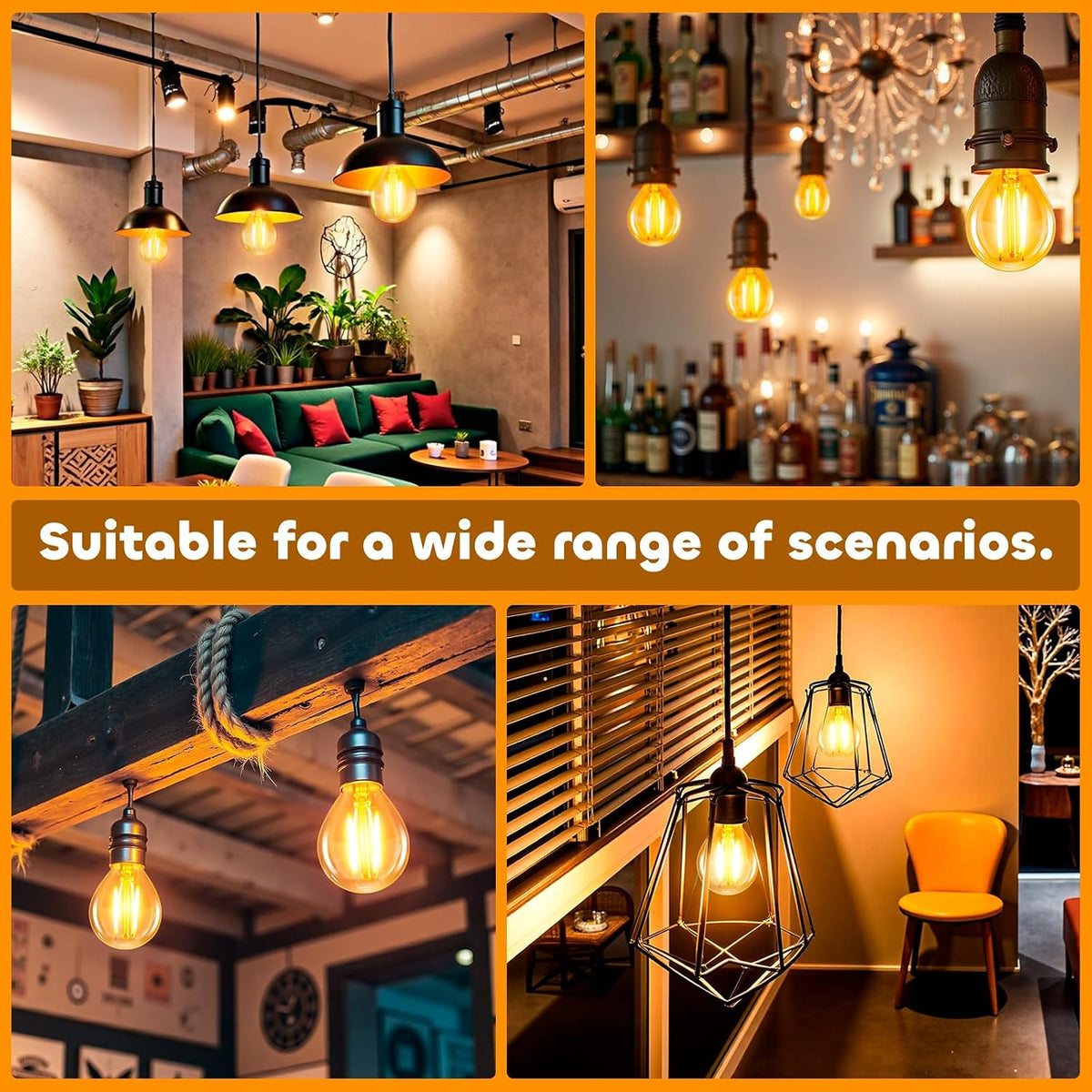 Vintage Light Bulb E14 Edison Screw Bulb, 4W LED Filament Equivalent 40 Watt, Antique Style Retro Amber Glass 2200K Warm White, 400LM, AC 220V, Non-dimmable, Mini G45 Golf Ball Bulbs, 6 Packs