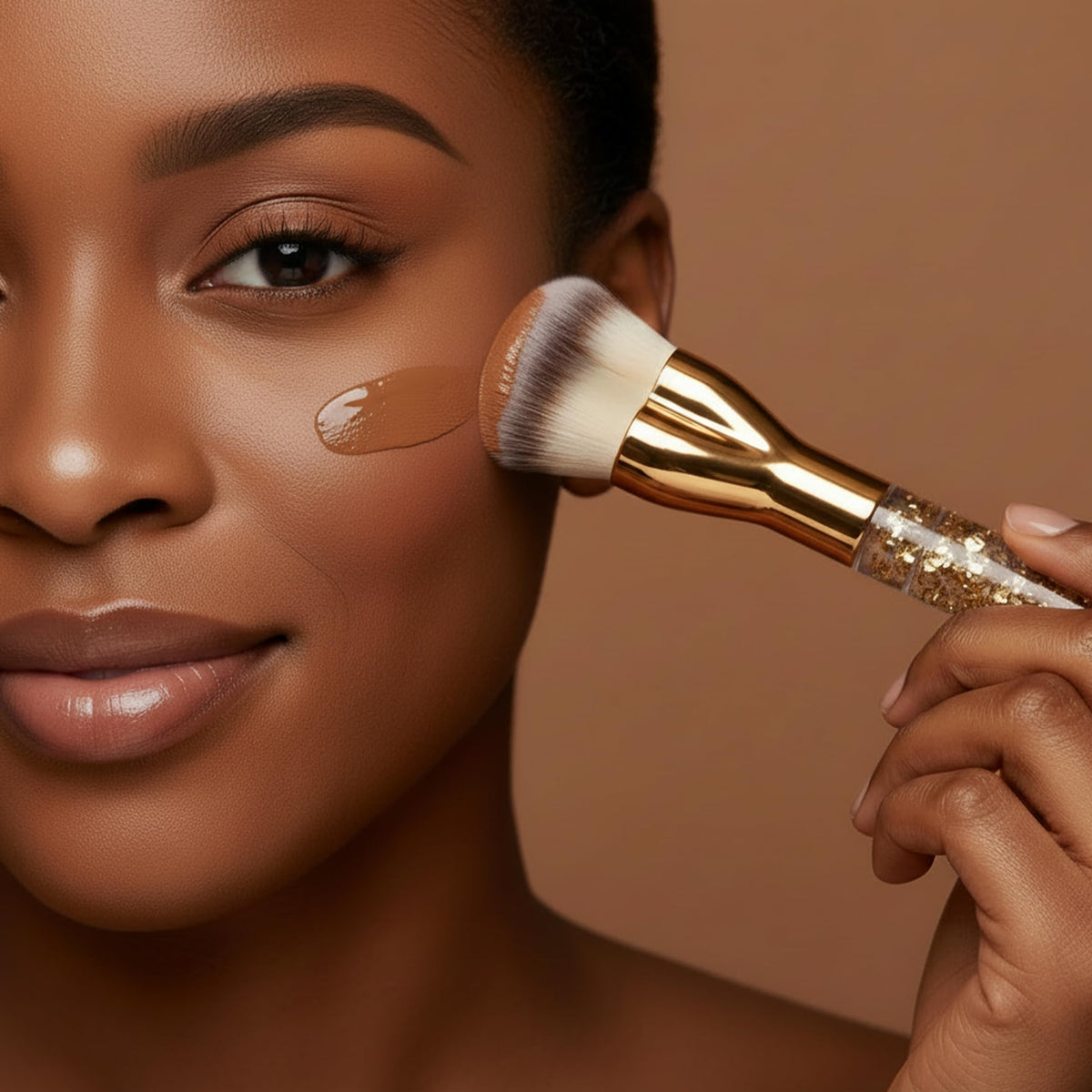 Make Up Brush Foundation Kabuki Flat Top, Perfect For Blending Liquid Cream