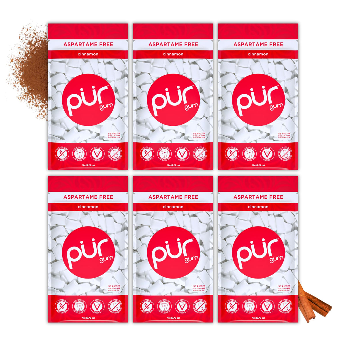 PUR Gum, Spearmint, Xylitol Gum, No Artificial flavour, 55 Count