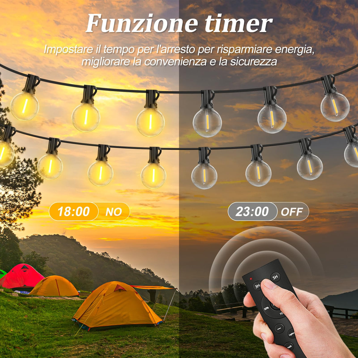 Warlisou Outdoor Festoon Light Mains Powered with Timer & Dimmable 15M String Lights LED Bulb Shatterproof, Waterproof Garden Lights for Outside Pergola Party Gazebo