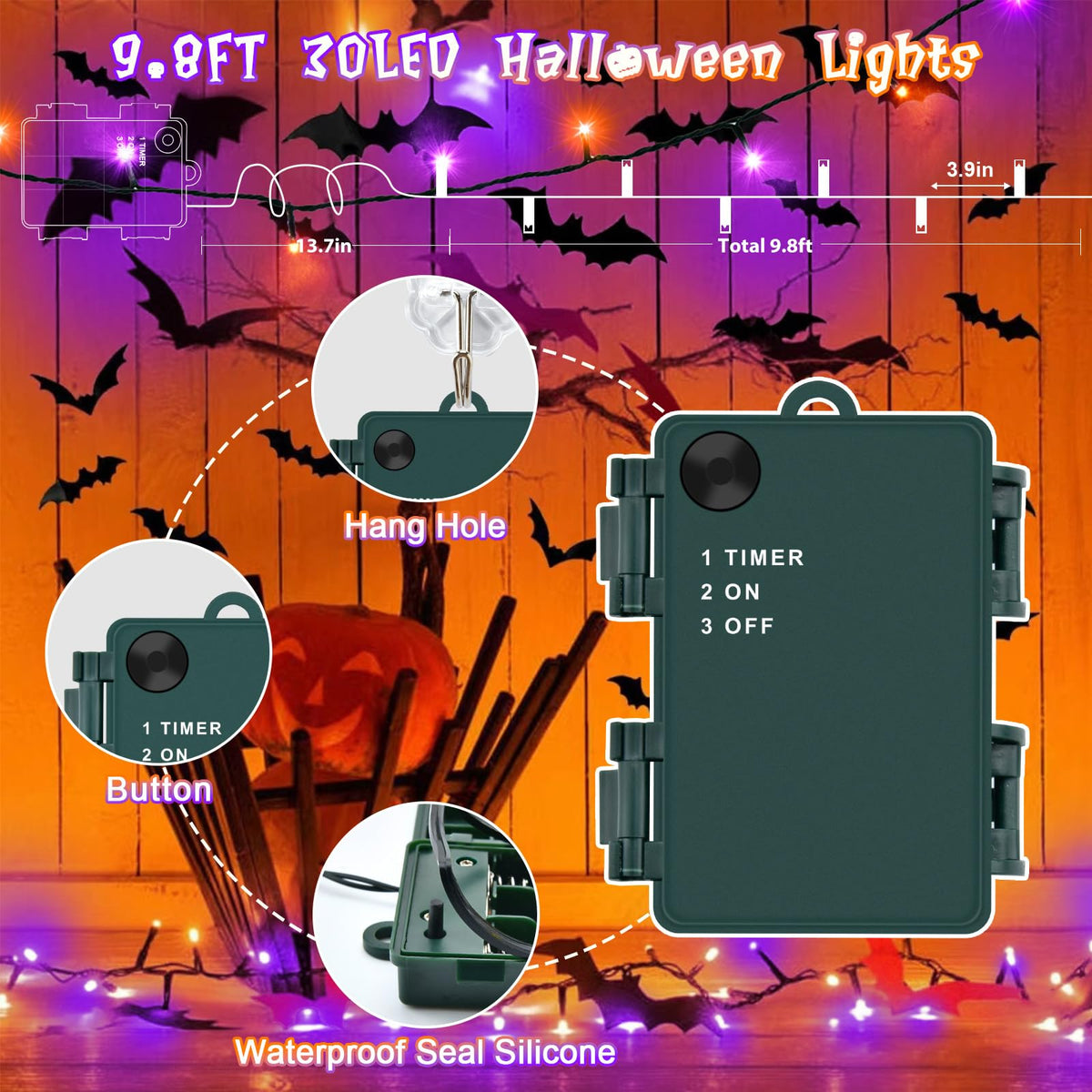 Gcstnn Battery Fairy Lights, 3M/9.8Ft 30LED Battery Powered Fairy Lights Indoor Outdoor with 6h Timer Waterproof String Lights On Green Cable,for Bedroom Christmas Tree Decorations,Garden-Cool White