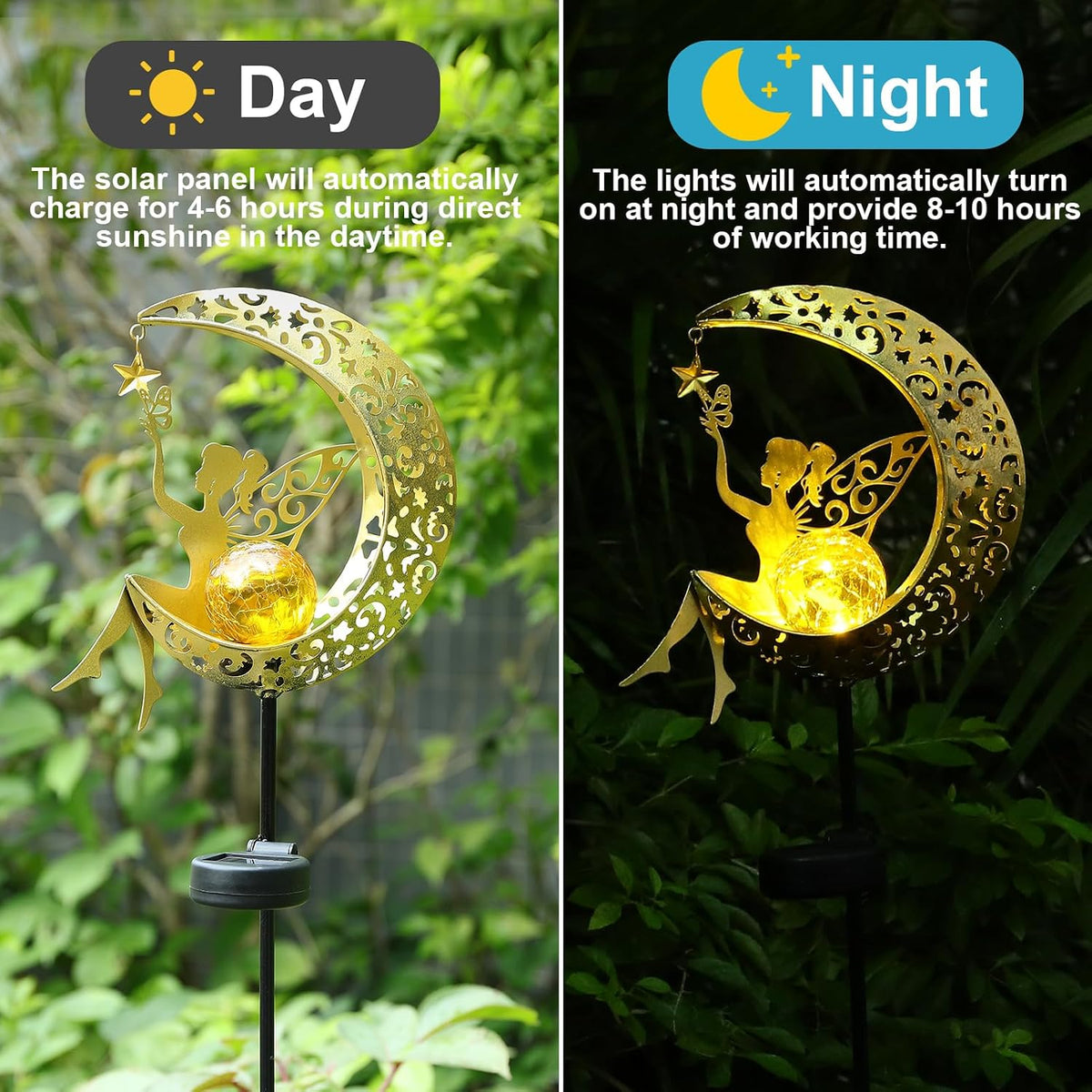 ZKLiLi Solar Lights Fairy Garden Decorations Gift,Outdoors Waterproof IP65 Crackle Glass Globe,Warm LED Light for Pathway Lawn Patio Courtyard Gifts for Mum Grandma Women
