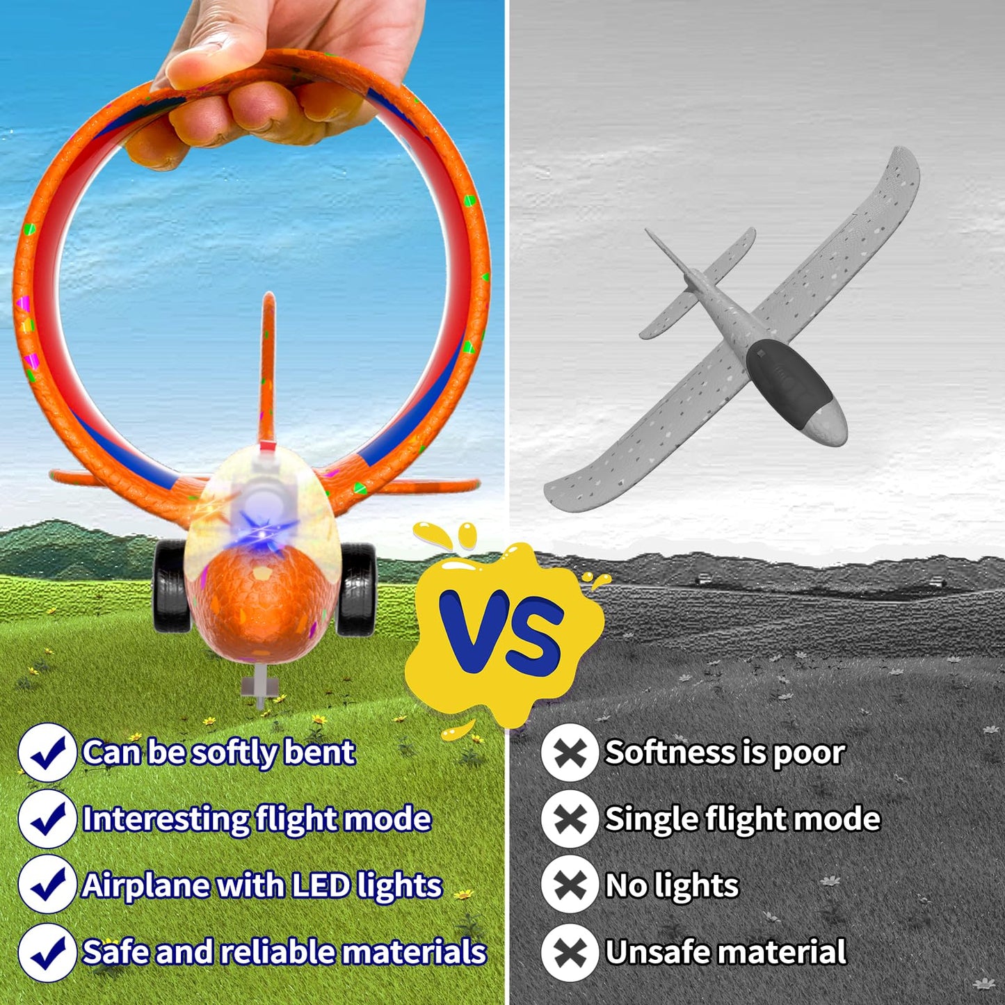 Doloowee Boys Toys for 3 4 5 6 7 8 Years Old, 1 Launcher with 3 Foam Glider Planes, Outdoor Garden Toys Birthday Present Gift for Kids 3 4 5 6 7 8 Year Old