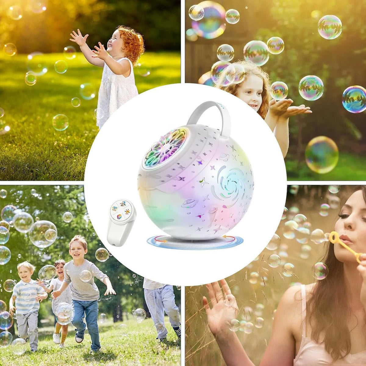 Bubble Machine for Kids Rechargeable with 360° Rotation and