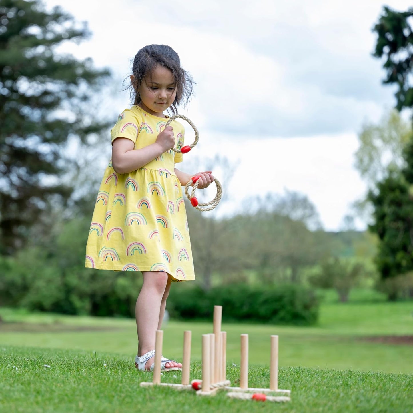 Jaques of London Wooden Quoits Garden Game | Outdoor Games for Adults & Kids | 9 Pin Ring Toss Game | Family Lawn Games | Since 1795