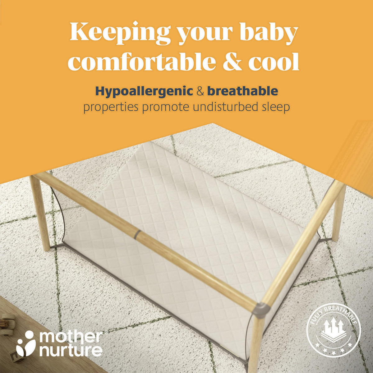 Mother Nurture Classic Eco Fibre Cot Bed Mattress - Hypoallergenic Easy Clean Quilted Cover, Reversible, Water Resistant, Baby Cot Mattress, Firm & Supportive, White, BSI Tested - Size 140x70 x10cm