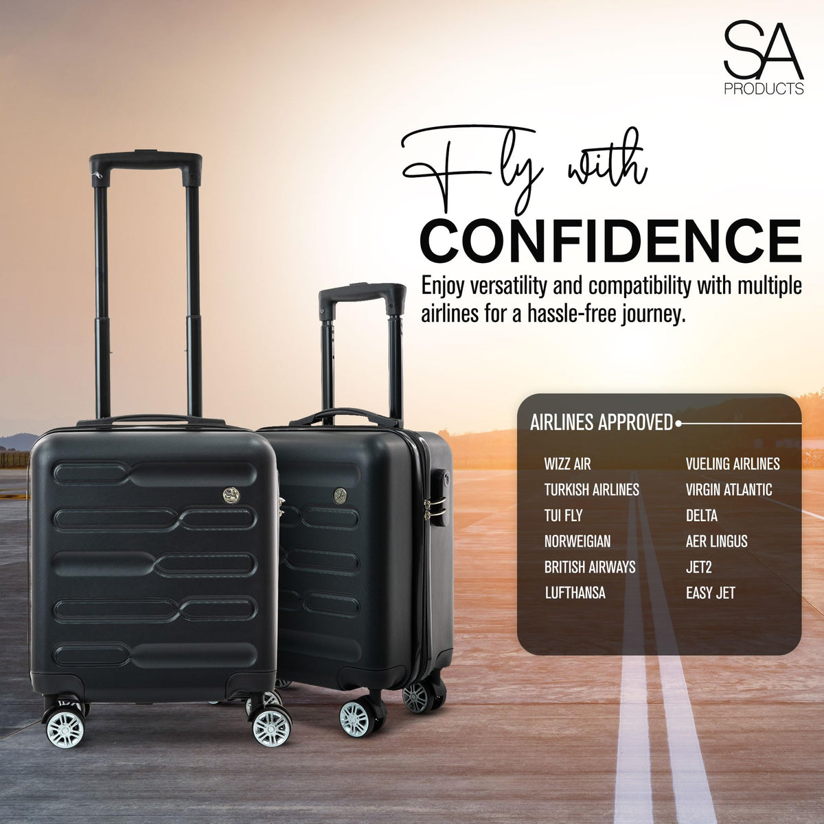 SA Products Cabin Suitcase - 34L Carry On Hard Shell Bag - 55x40x20 - Grey