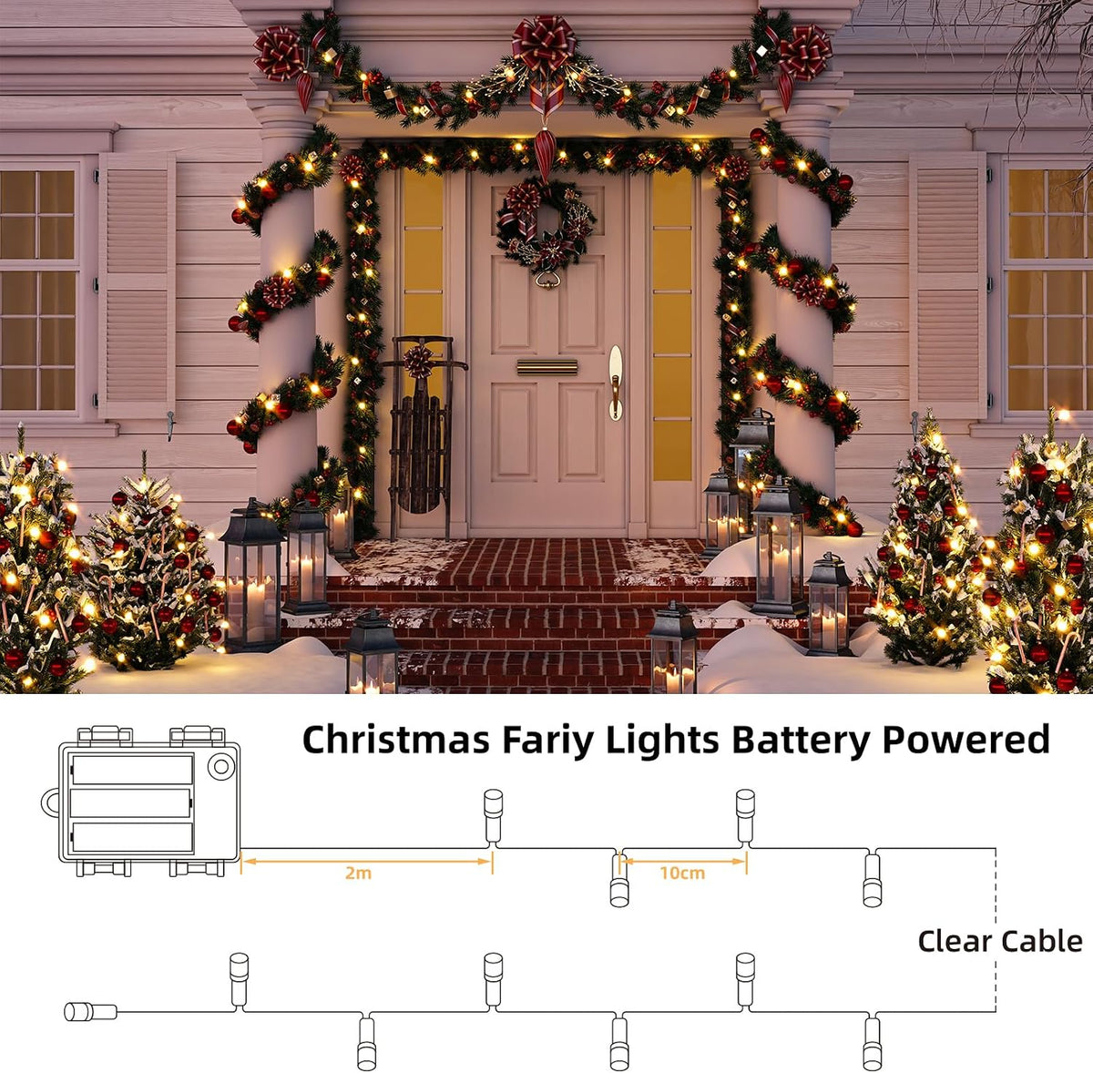 Fairy Lights,5M/50 LED Battery Operated String Lights for Indoor Outdoor Bedroom Lighting, Wedding Decor, Party, Garden, Christmas, Tree Decoration(Warm White, 2-Pack)