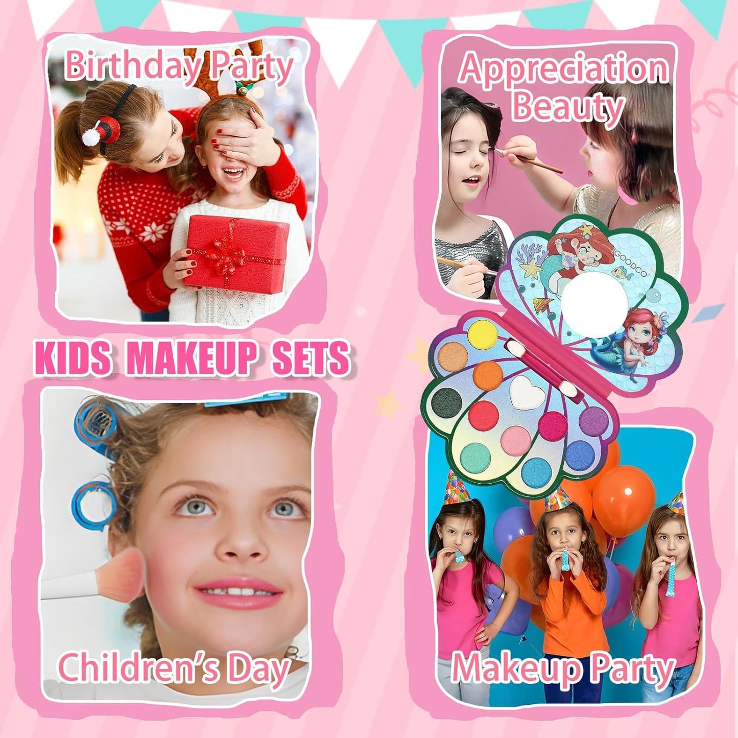 12 Colors Kids Makeup Set for Girls, Non-Toxic Kids Cosmetics, Washable Kids MakeUp Set Girl Toy, Princess MakeUp Kit with Brush and Mirror, Christmas Halloween Birthday Makeup Gift for Girls