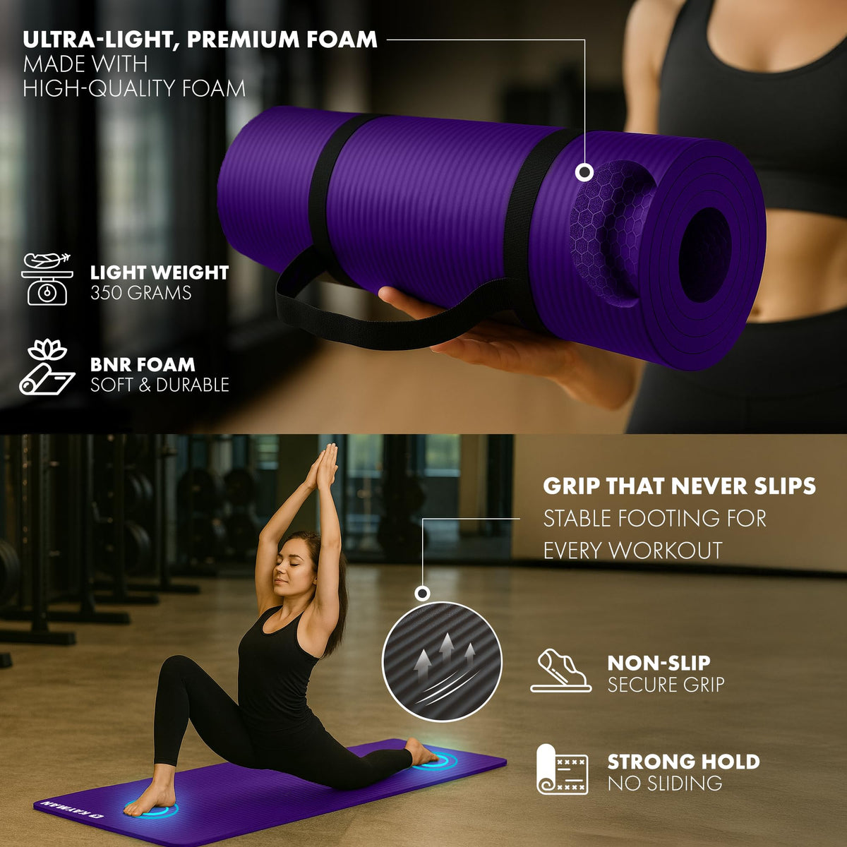 KAYMAN Yoga Mat - Non-Slip Extra Thick 8mm NBR Foam, Exercise Mat, 180x60cm