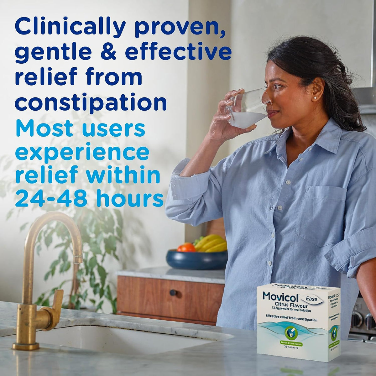 Movicol Ease Stick Sachets, Citrus, 20 Sachets, Constipation Relief for Adults, Laxatives, Relief, hydrates, softens & Help Restore Natural Bowel Movement