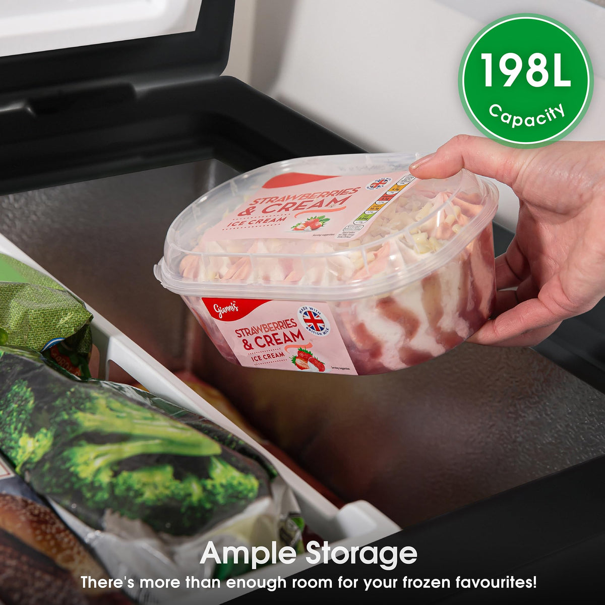 Abode Freestanding White Chest Freezer 99L with Removable Wire Basket & Counter Balance Lid, Adjustable Thermostat, 4 Star Freezer, Suitable for Garages & Outbuildings A99CF0E1W