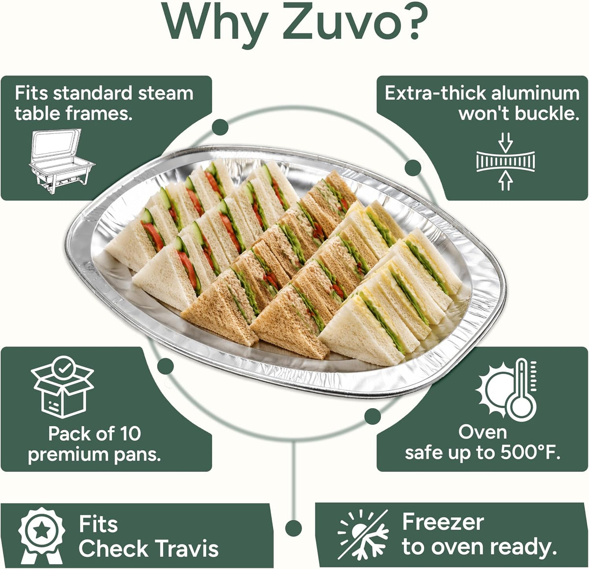 Zuvo Foil Serving Platters 10 Pack, Large Aluminium Trays for Party Food