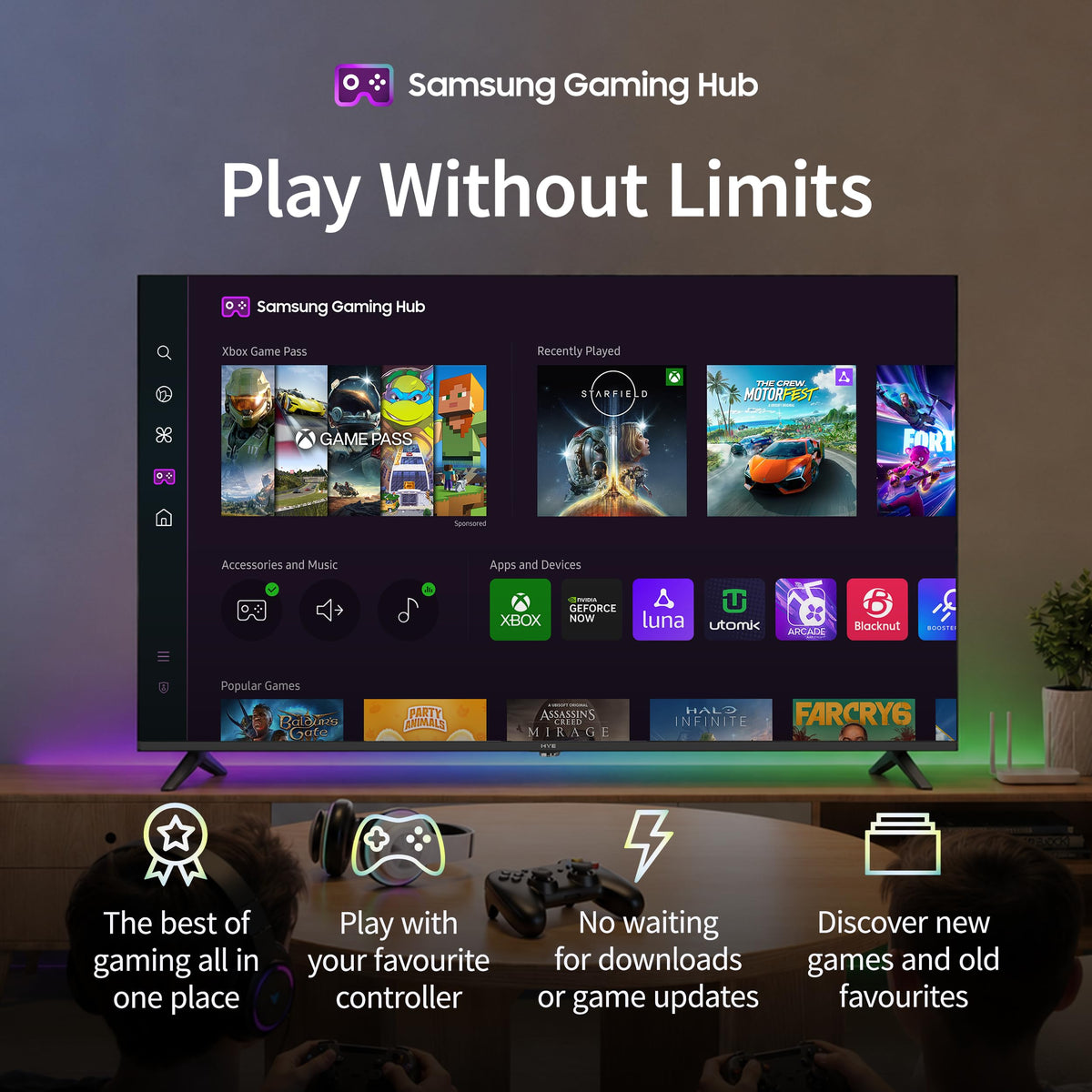 HYE 50" LED Smart TV - 4K Ultra HD, Samsung Tizen OS & Gaming Hub, Black