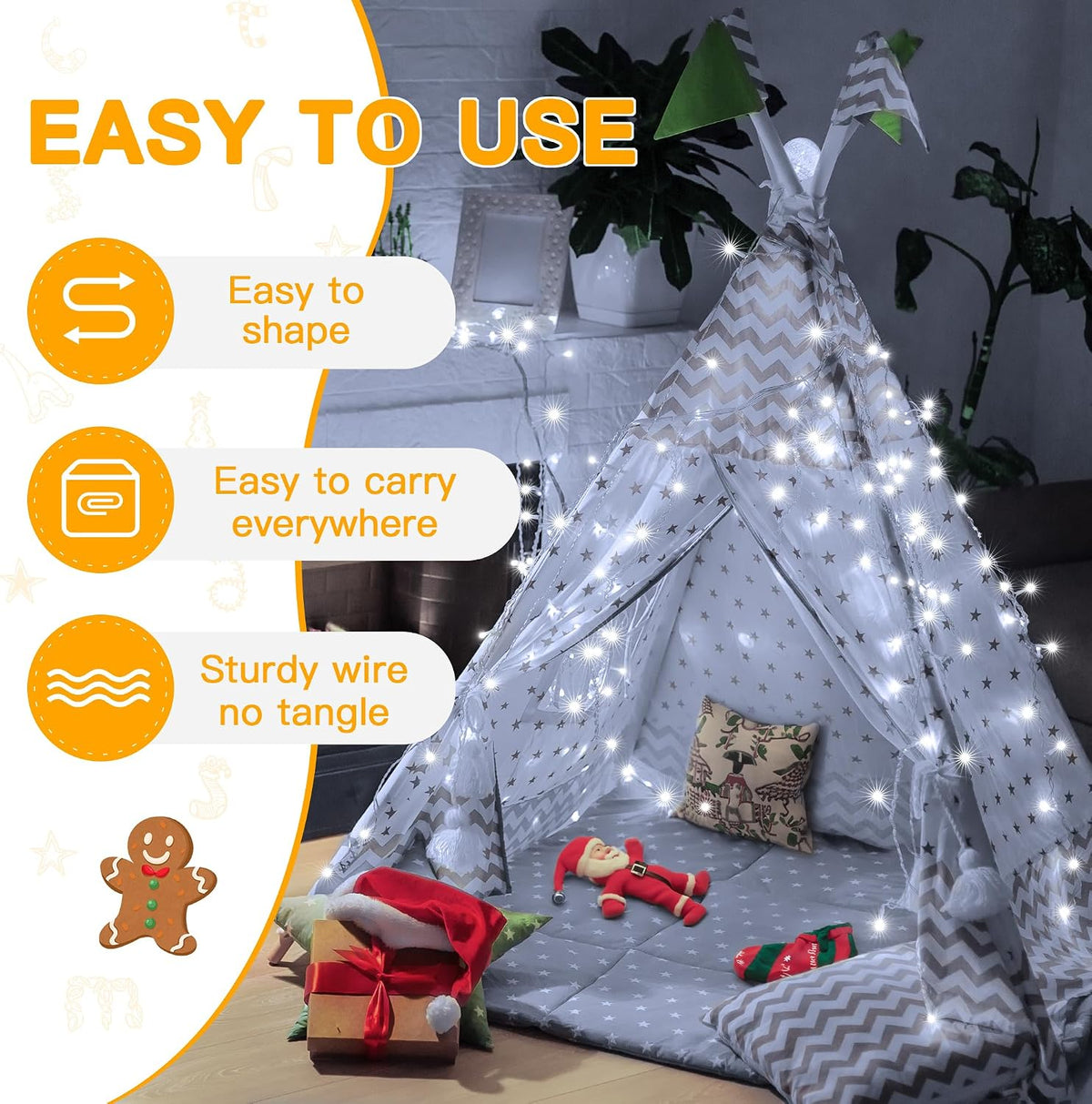 Ollny Fairy Lights Battery Operated, 10m 100 LEDs Bright Battery Powered String Lights, Cool White Outside Christmas Lights Waterproof with 8 Modes/Timer for Indoor Outdoor Bedroom Garden Decorations