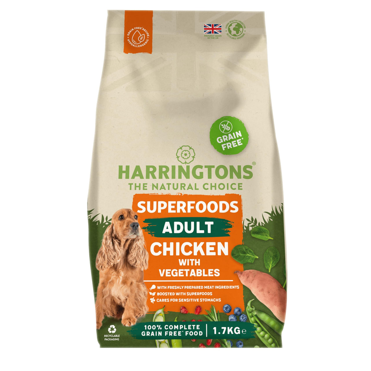 Harringtons Superfoods Complete Grain Free Dry Adult Dog Food Salmon with Veg 12kg - Made with All Natural Ingredients (Packaging may vary)