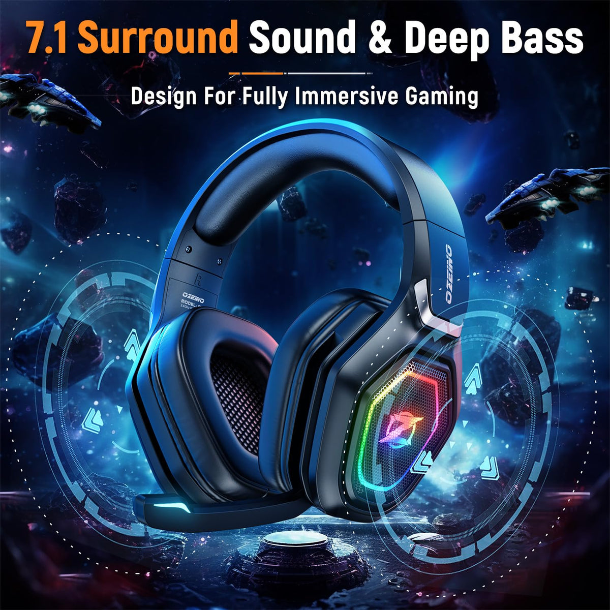 Ozeino Wireless Gaming Headset with Microphone, 2.4G & Type C Transmitter - 40h Battery Life - RGB Lighting Gaming Headphones for Ps5, Ps4, PC, Switch, Phone (Pink)