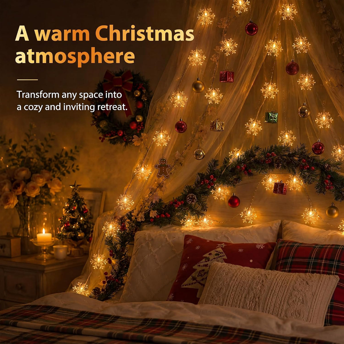 Fulighture Fairy Lights Battery Operated: 5m 16ft 40LED Snowflake