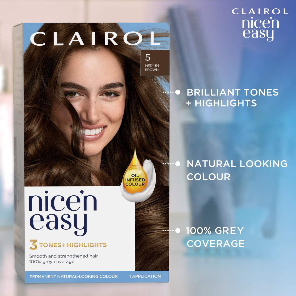 Clairol Nice'n Easy Crème Natural Looking Oil Permanent Hair Dye Infused