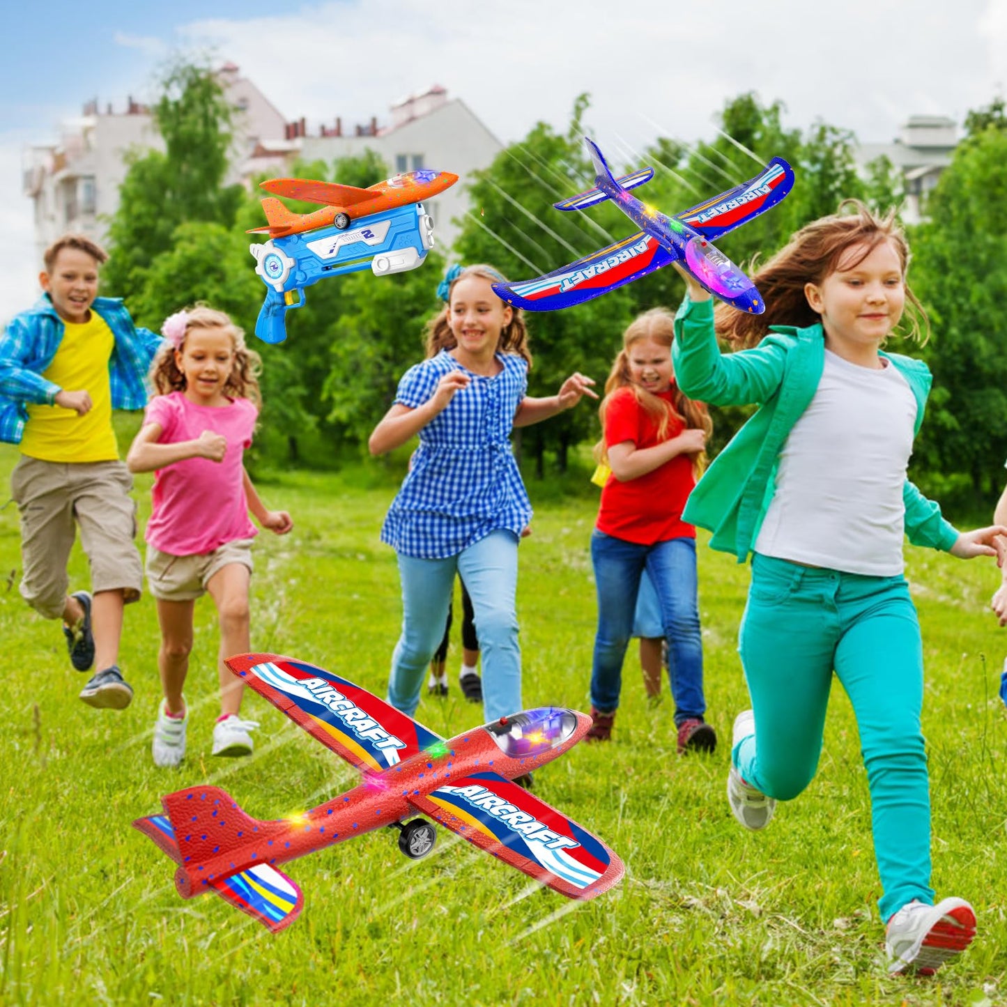 Doloowee Boys Toys for 3 4 5 6 7 8 Years Old, 1 Launcher with 3 Foam Glider Planes, Outdoor Garden Toys Birthday Present Gift for Kids 3 4 5 6 7 8 Year Old