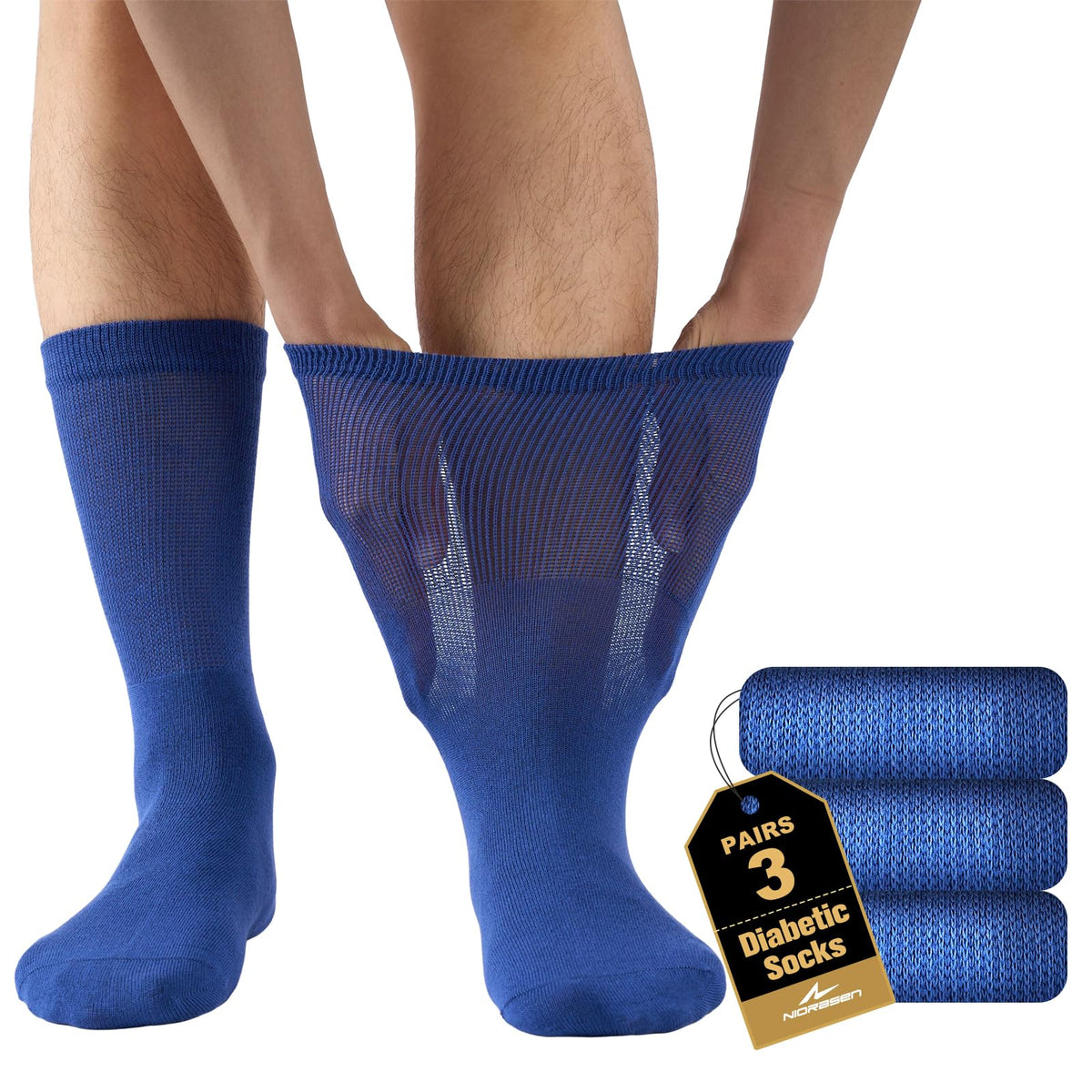 Niorasen Men's Extra Wide Diabetic Bamboo Socks, 3/6 Pairs