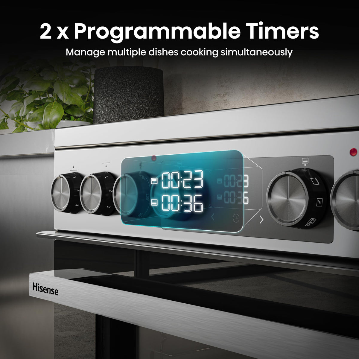 Hisense HDUKC60W 60cm Electric Cooker with Ceramic Hob-White, A Rated Double Oven 50L/80L [Energy Class A]