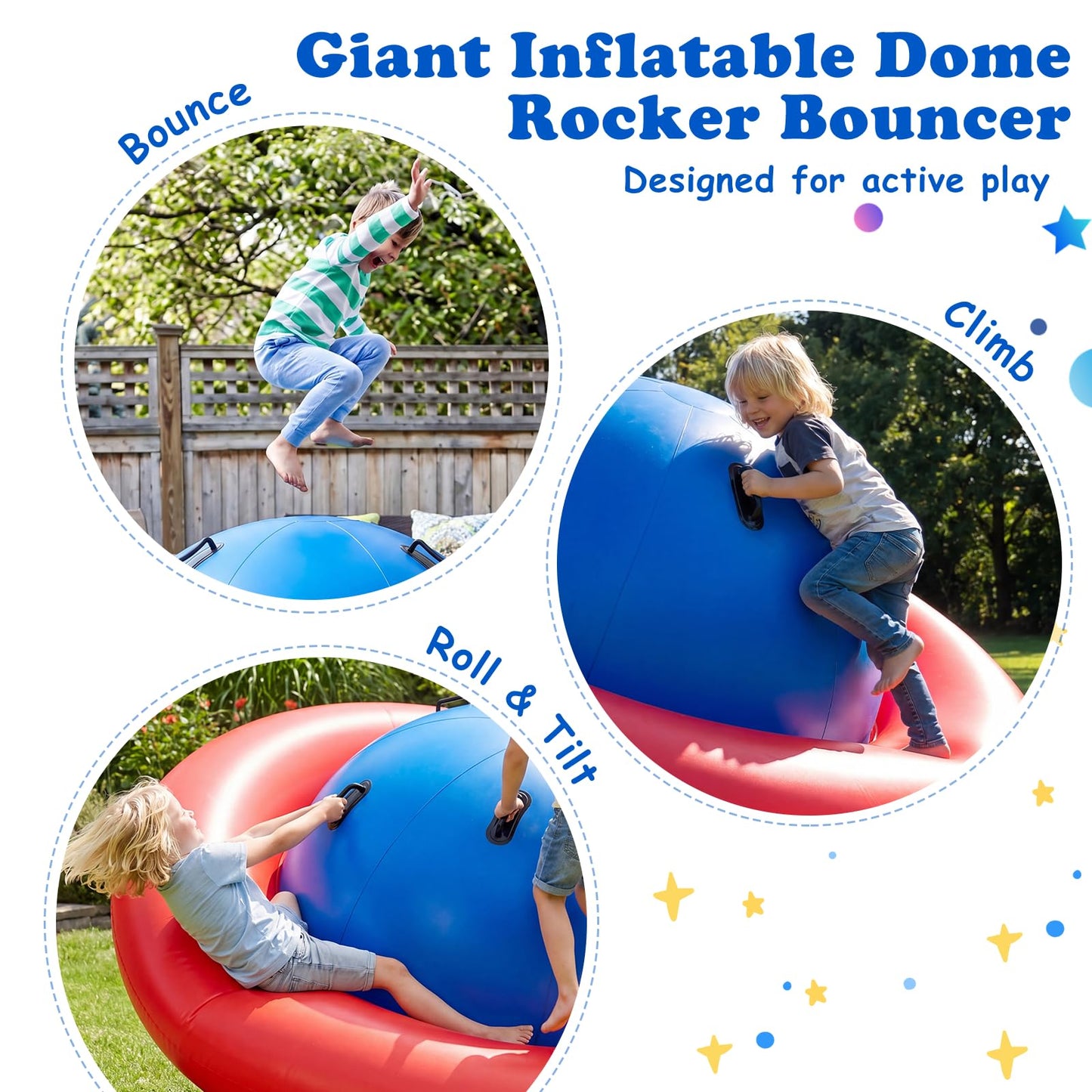 GYMAX 88'' Inflatable Dome Rocker Bouncer, Giant Inflatable Rocking Planet with 6 Handles, Indoor Outdoor Large Blow Up Rocking Ball for 5 Years Old+ Boys Girls, Max Weight 113kg (Pink+Green)