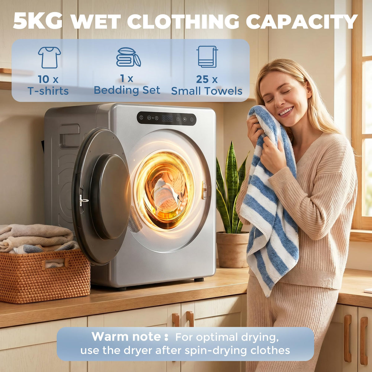 HOMCOM Vented Tumble Dryer 5kg Wet Laundry/3kg Dry Capacity 1000W Black