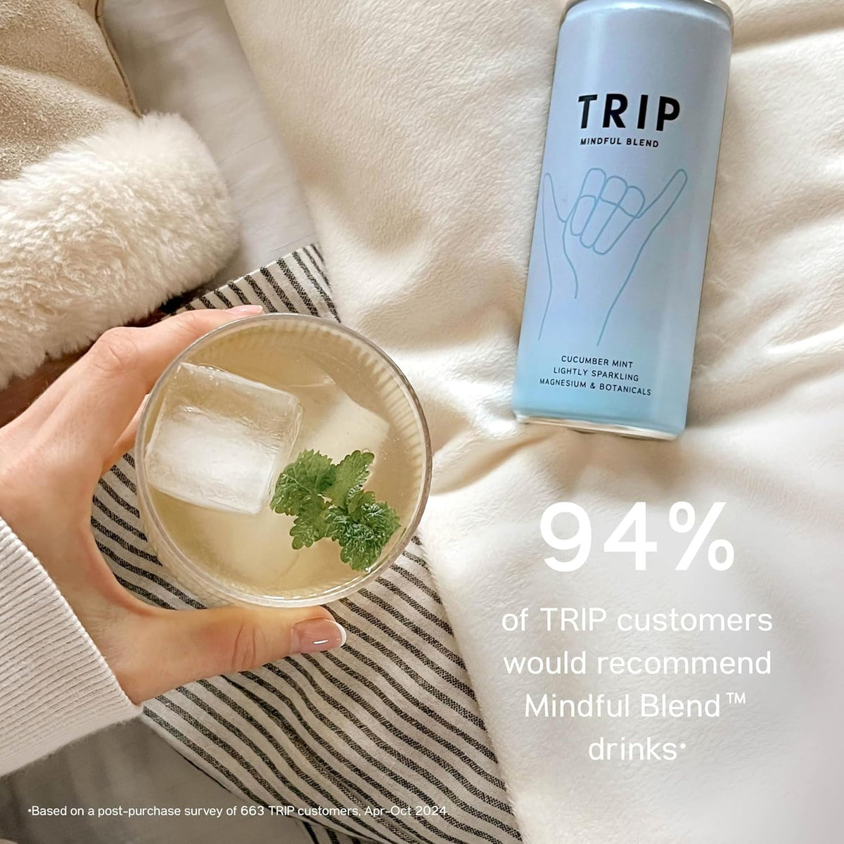 TRIP Cucumber Mint Sparkling drink with 120MG calming Magnesium + Lion’s Mane + Chamomile + Lemon Balm. Low Calorie and Vegan (Pack of 12 x 250ml) - Packaging Might Vary