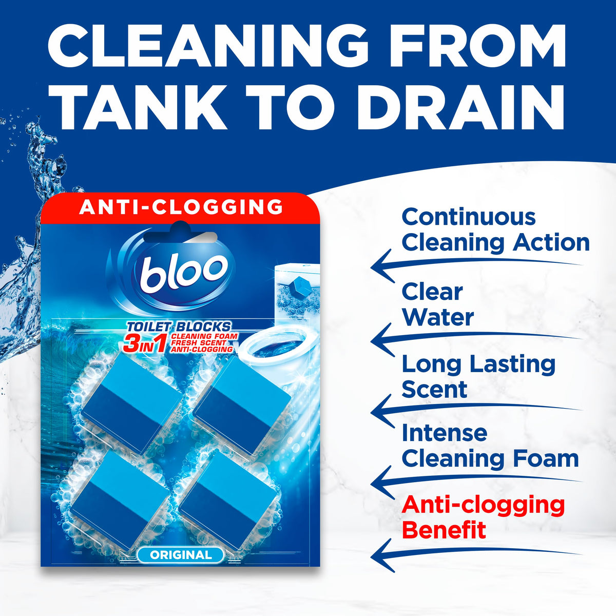 Bloo New 3in1 Toilet Blocks, Pack of 2, Toilet Limescale Remover Cistern Block, Toilet Cleaner Block with Cleaning and Foaming Action, Toilet Fresheners - Limescale Prevention