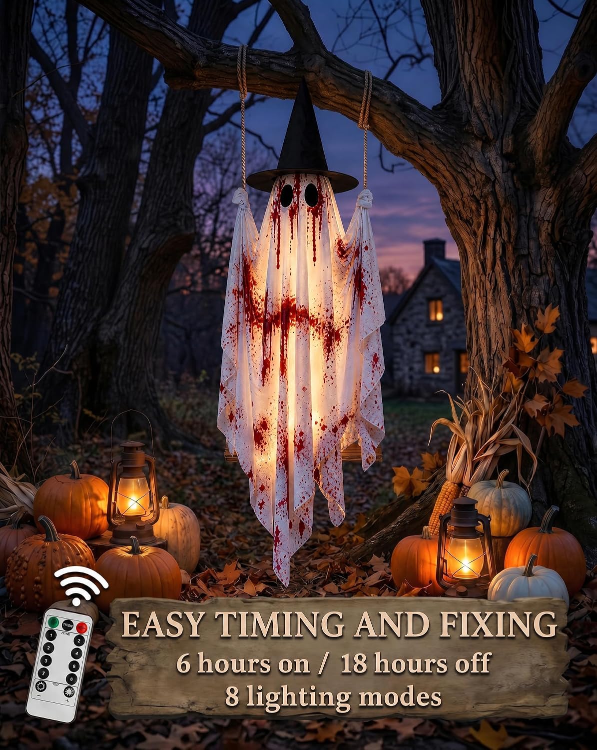 5 FT Hanging Swing Spooky Ghost Halloween Outdoor Decoration