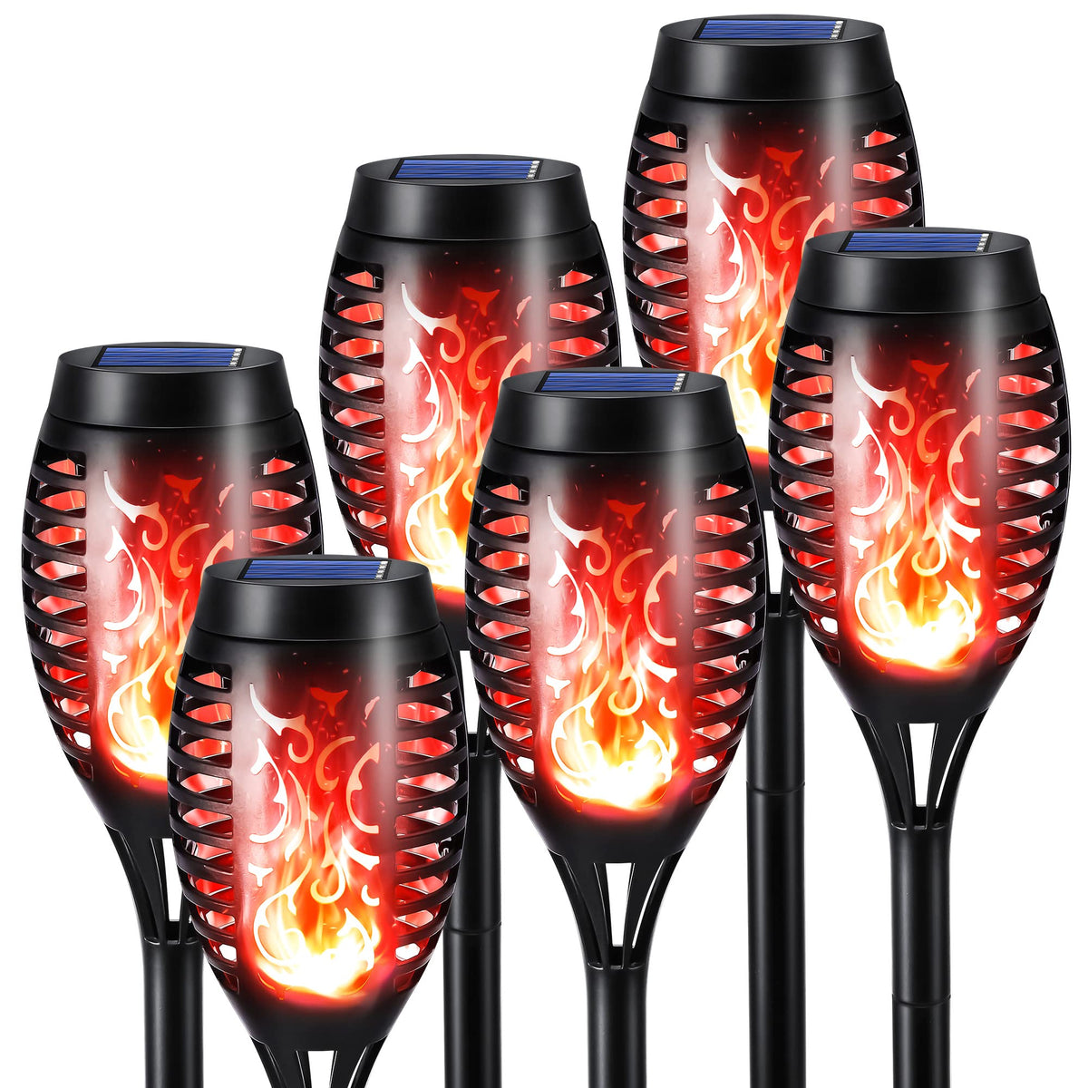 Geemoo 6 Pack Solar Flickering Dancing Flame Lights Waterproof Solar Torch Lights for Outdoor Garden Patio Pathway Yard Driveway Decorative, Warm White