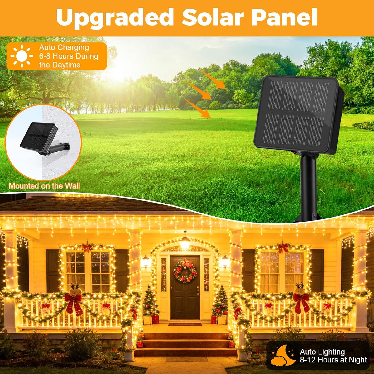Outdoor Solar Lights Garden, 12M/40FT 120 LED Solar String Lights Waterproof, 8 Modes Solar Powered Fairy Lights for Tree Patio Yard Party Garden Terrace Decorations Warm White