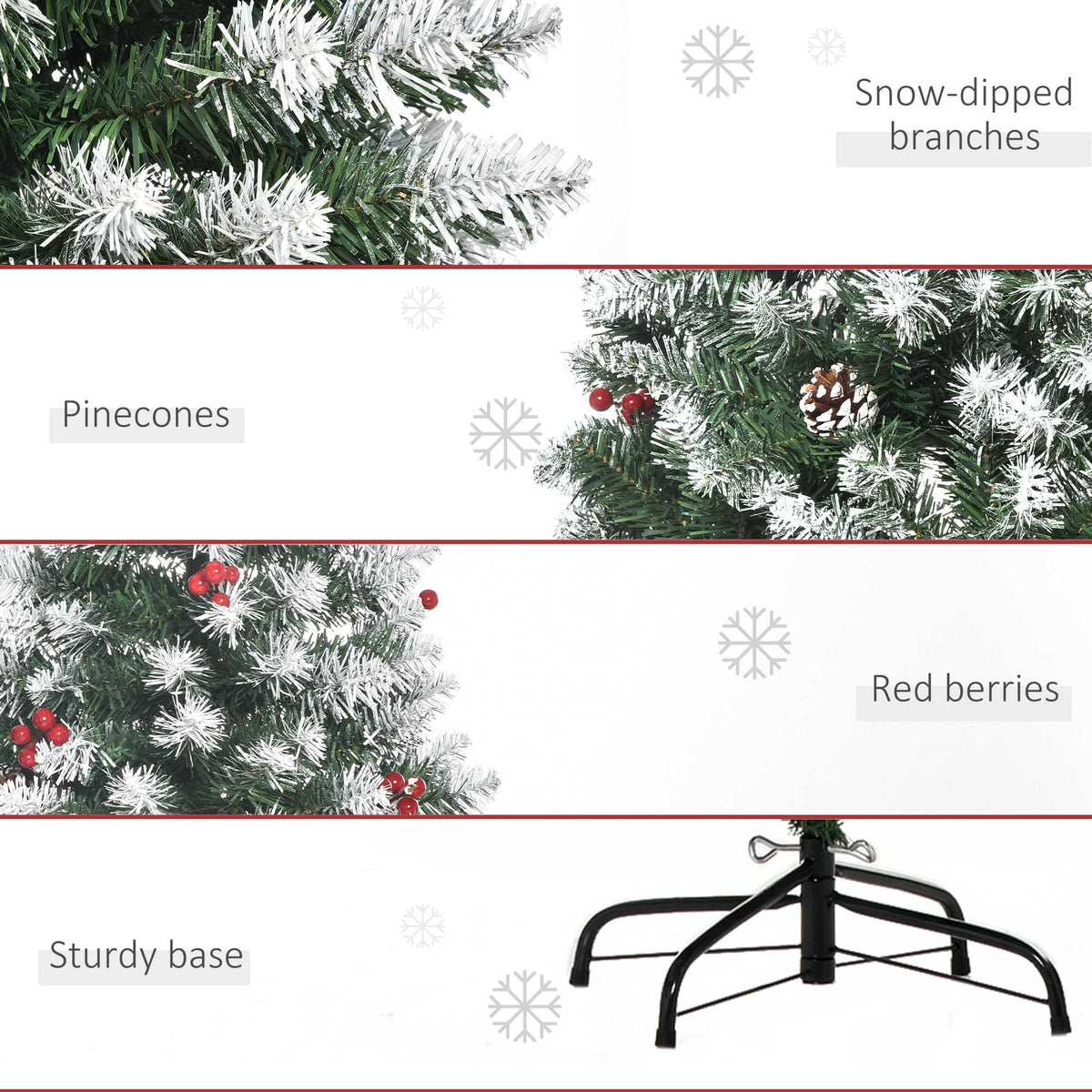 HOMCOM 5FT Artificial Christmas Tree Xmas Pencil Tree Red Berries Green