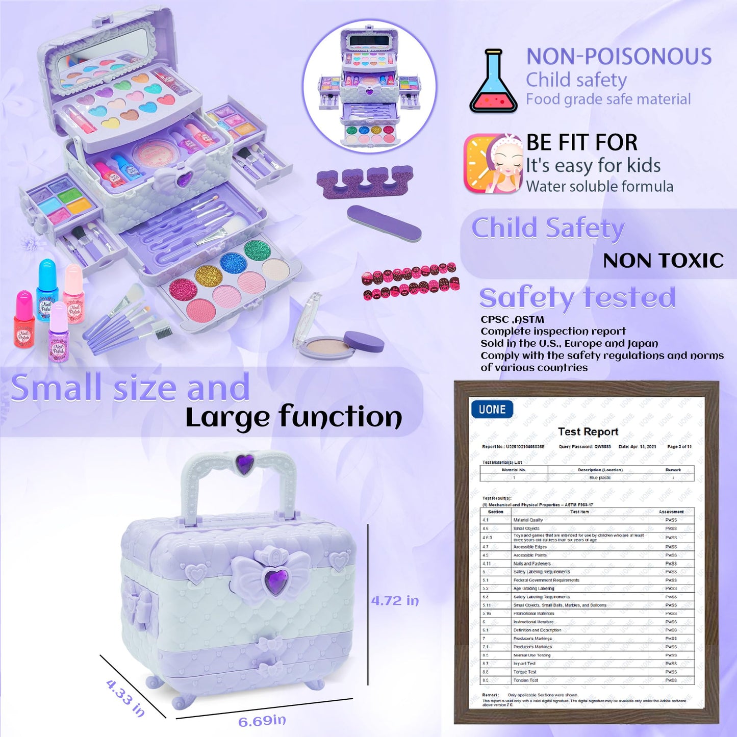 Kids Makeup Sets for Girls - Safe and Washable Kids Makeup, Real Make Up Set for Girls Children Toddler, Little Girl Play Games Toys Presents, Princess Birthday Gifts for 4-12 Year Old(Light Purple)