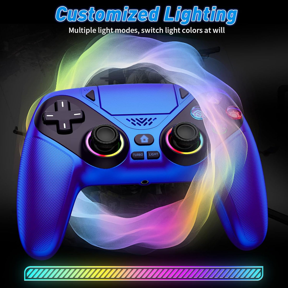 Dinosoo RGB Wireless Controller for PS5/Pro/Slim/PC, with Back Paddles, Touchpad, Dual Vibration, 6-Axis Gyro, Macro, Turbo, Speaker & 3.5mm Audio