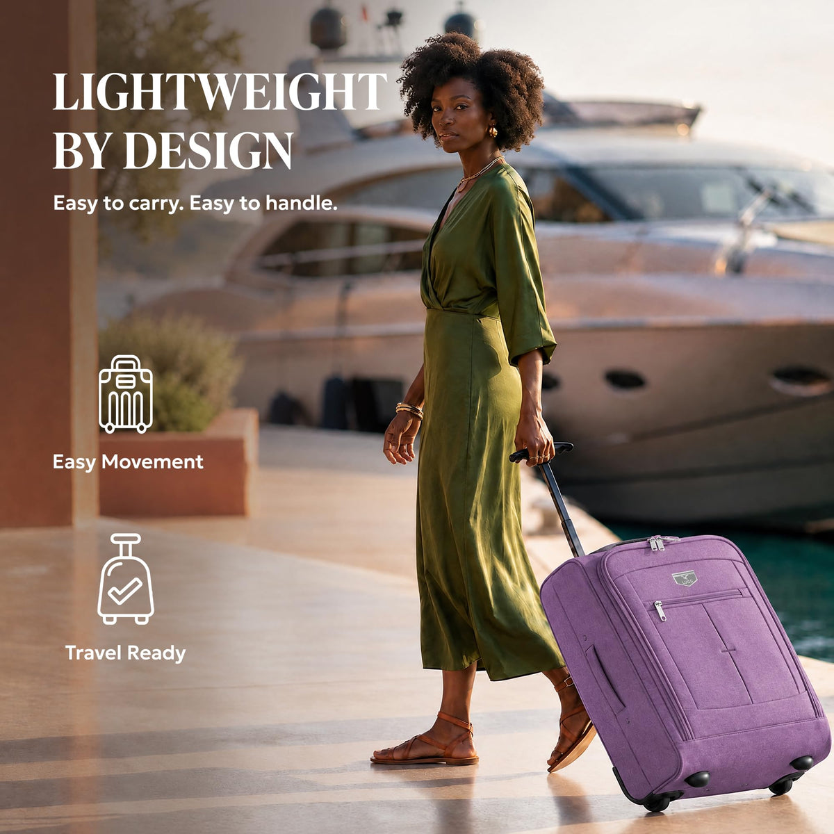 LUGG Lightweight Cabin Luggage, 600D Polyester, Solid Wheels, 45x36x20cm