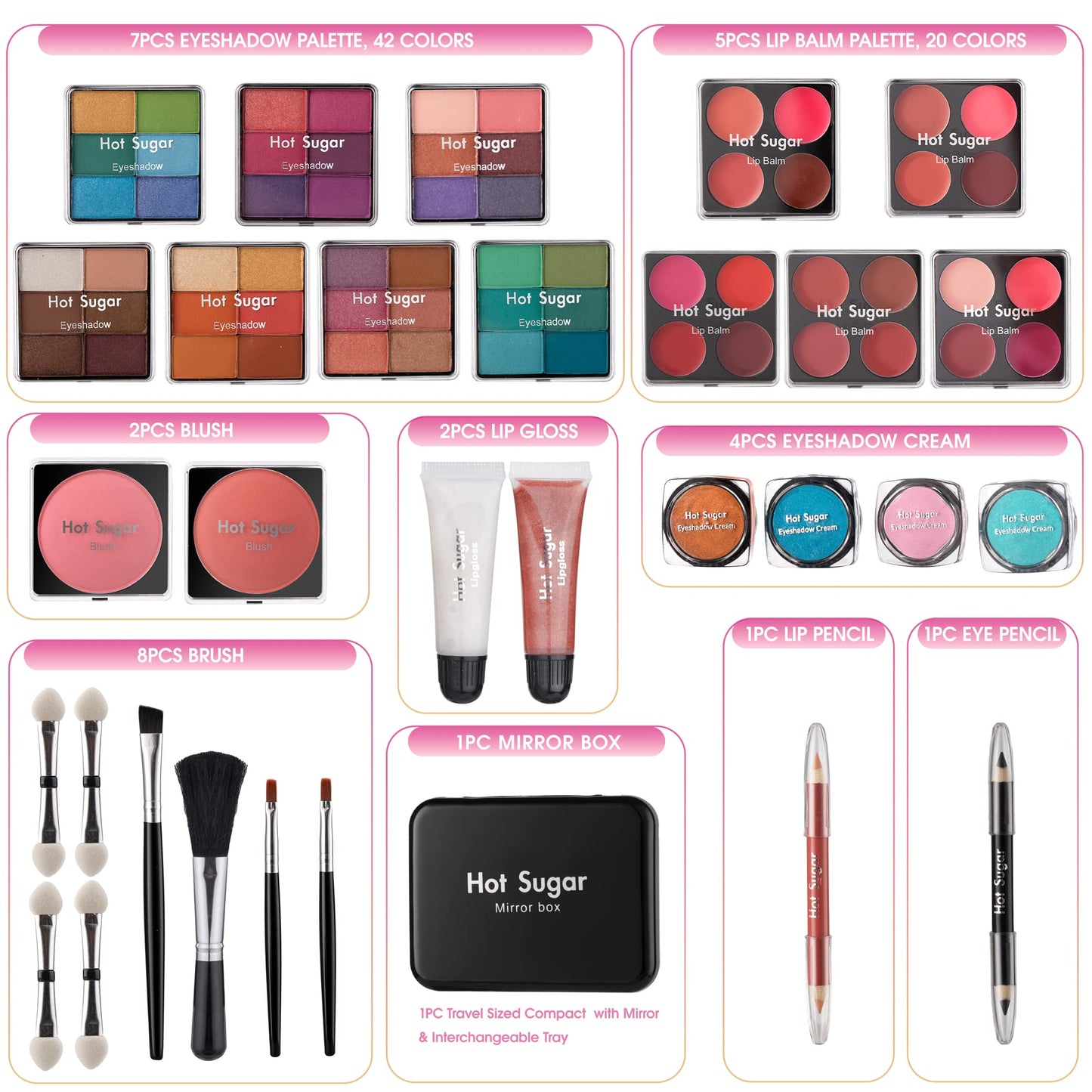 Hot Sugar Girls Makeup Set, Complete Starter Cosmetics Kit with Eye Shadow, Lip Balm, Blush, Lip Gloss, Brushes, Eye Pencils and Mirror (Mermaid)