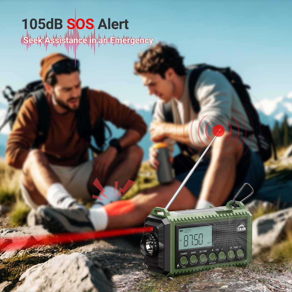 Mesqool Wind Up Radio Solar Powered, 5000mAh Emergency Hand Crank AM FM Radio with Flashlight, Reading Lamp, USB Phone Charger, SOS Alarm and Compass