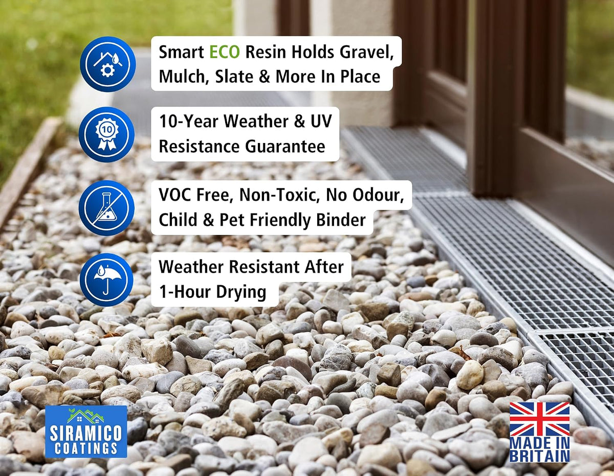 GRAVELHOLD Pour On ECO Resin™ Glue | 5 litres | Waterbased Binder for Gravel Stones and Mulch on Borders, Patios & Garden Paths. Non Toxic & Pet Friendly