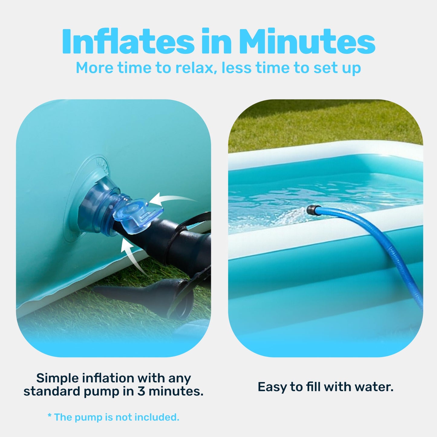 Sloosh Inflatable Swimming Pool for Adults with Seats, 304.8 x 182.8 x 55.8cm Full-Sized Blow Up Durable Thickened Above Ground Family Pool, Large Paddling Pool for Summer Water Party Garden Lawn,Blue