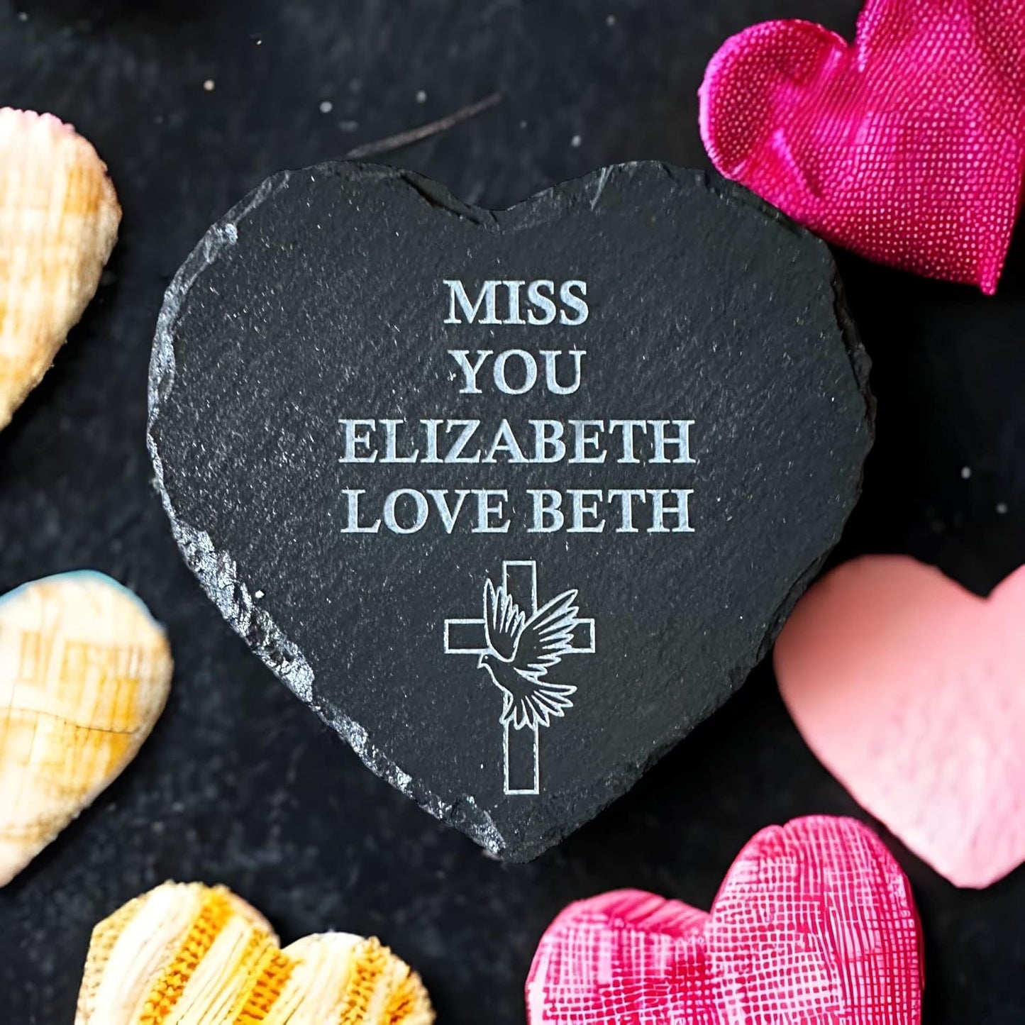 Personalised Engraved Heart Shape Slate Coaster/Placemat - Any Engraving - Optional Image- Hand Finished in UK 11cm or 25cm