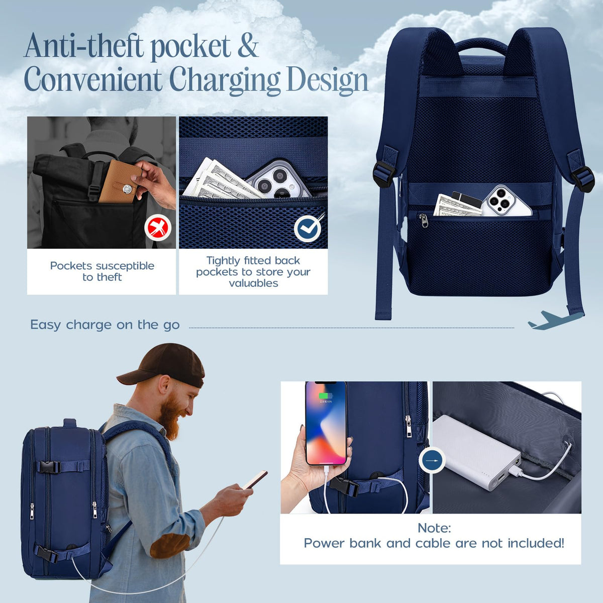 Xkdoai for Ryanair Cabin Bags 40x30x20,Backpack with TSA Approved Clear Bag