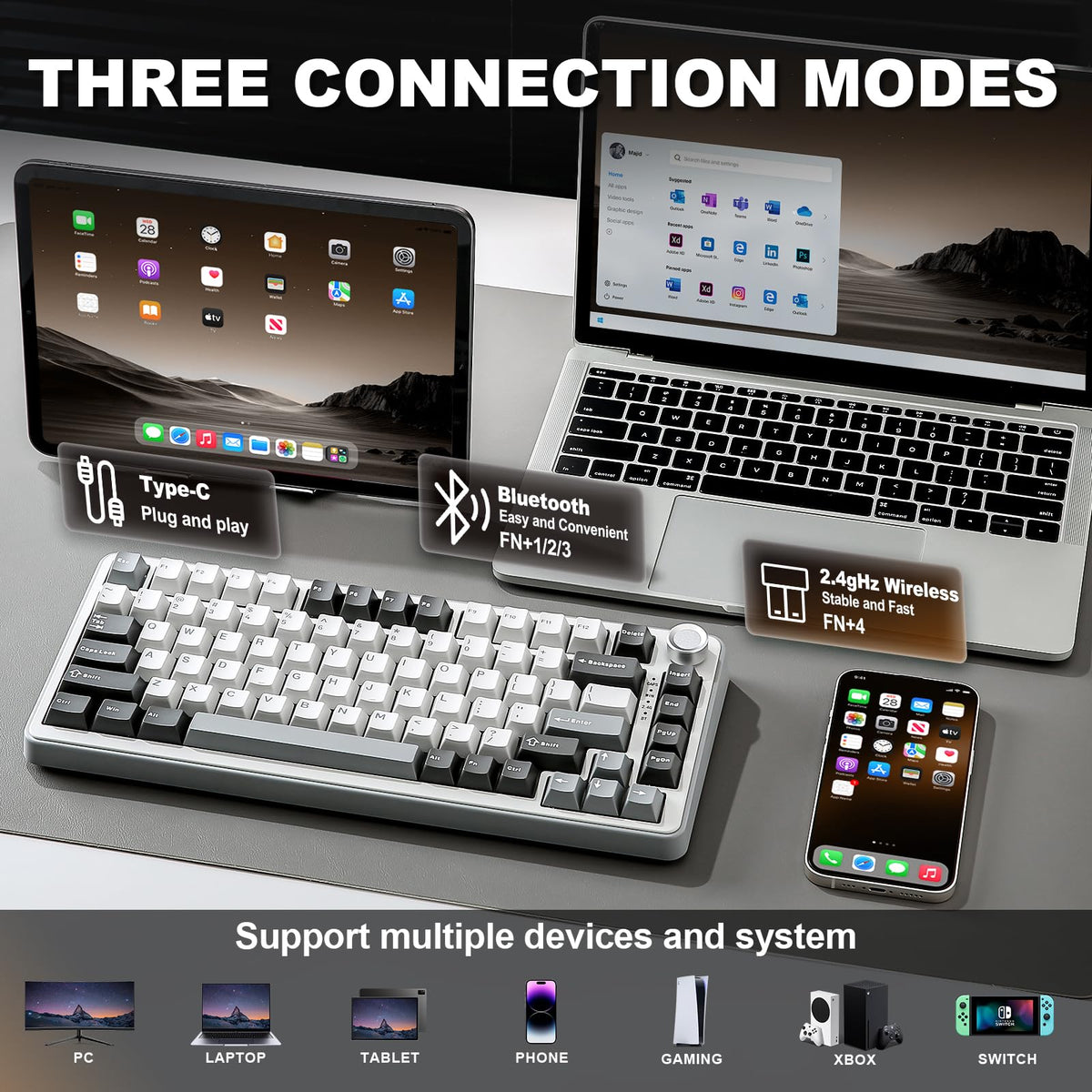 YUNZII B75 PRO 75% Wireless Mechanical Keyboard (Black Heart,Cocoa Switch)