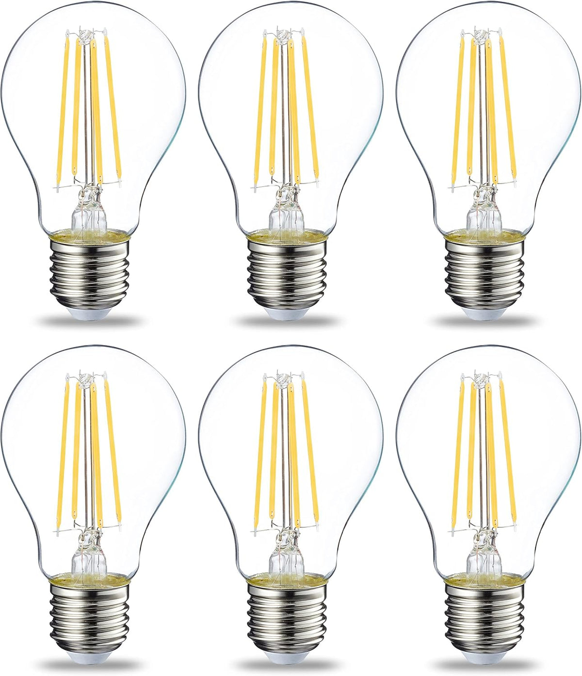 Amazon Basics LED E27 Edison Screw Bulb, 7W (Equivalent to 60W), Clear Filament, Warm White, Non Dimmable - Pack of 6
